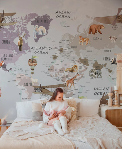 Kids Nursery Political Map Wallpaper