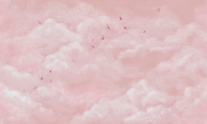 Pink Cloud & Birds Baby Girl Wallpaper | Watercolor Kids Wall Mural