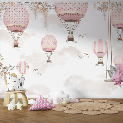 Pink Hot Air Balloons Kids Room Wallpaper