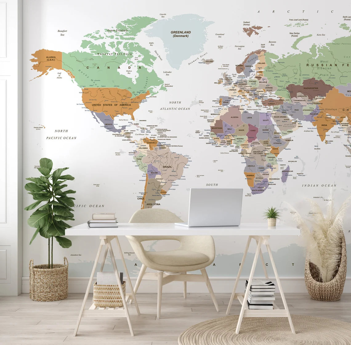 Political World Map Wallpaper Peel and Stick  Soft Map Wall Murals