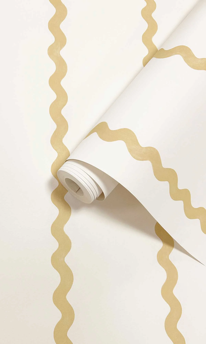 Retro Yellow Wiggle Line Wallpaper –  Minimalist Ochre Peel and Stick Nursery Wallpaper