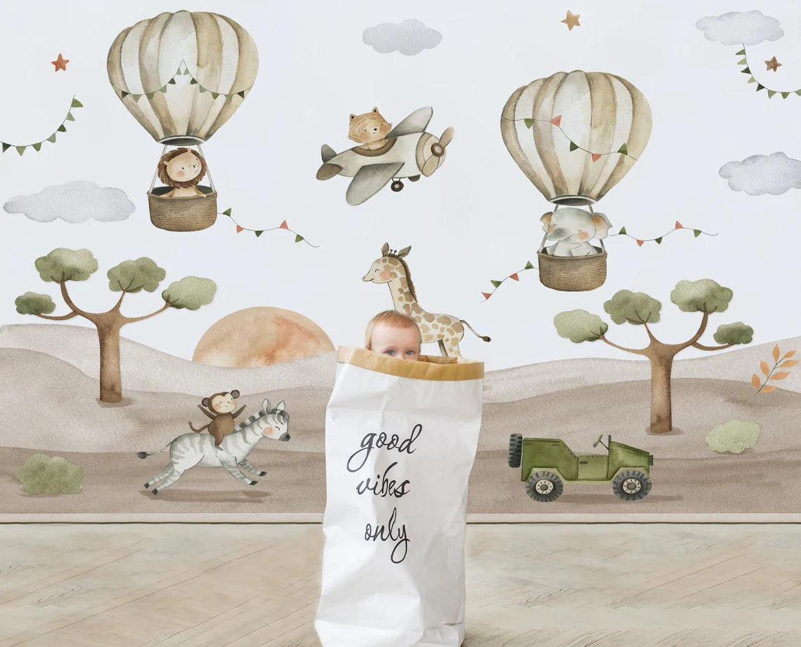 Watercolor Safari Animals Kids Wallpaper