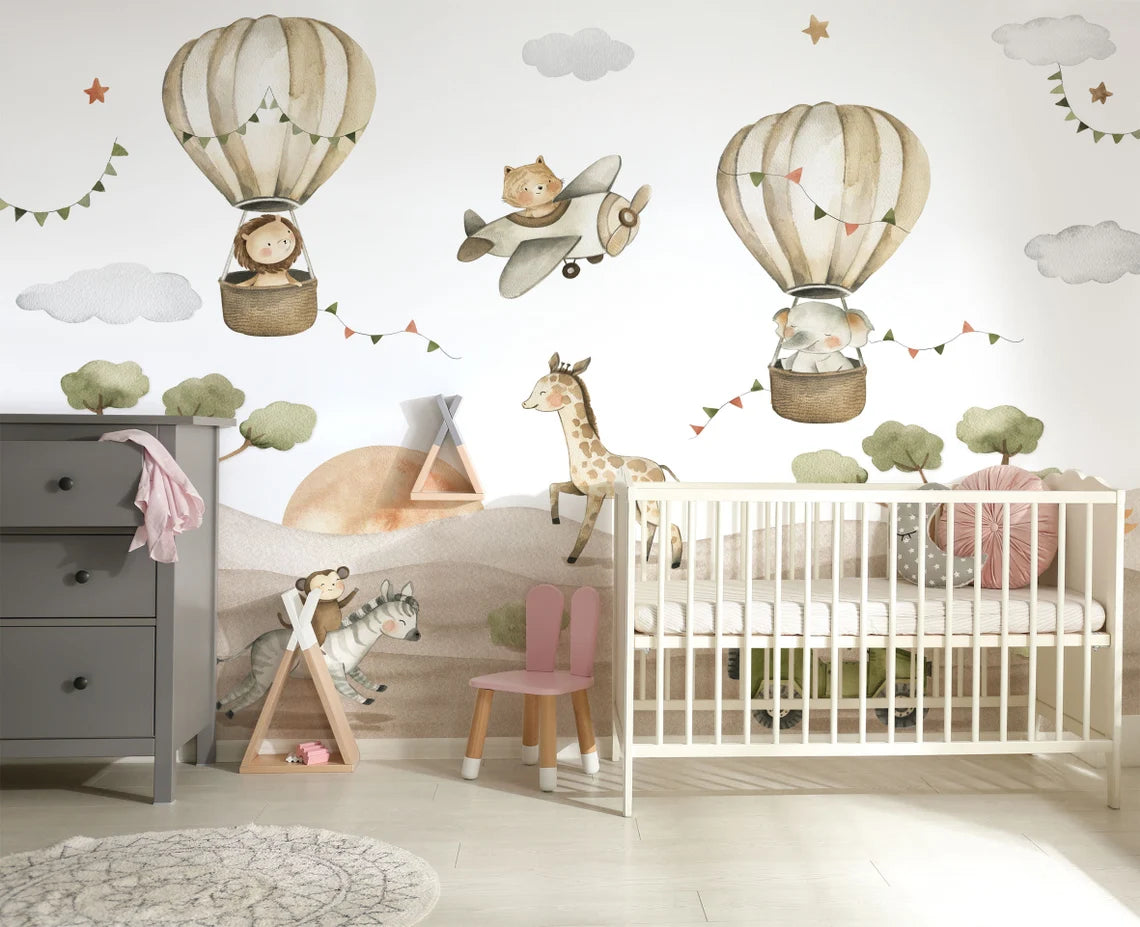 Watercolor Safari Animals Kids Wallpaper