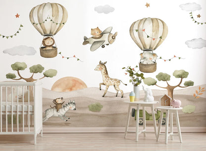 Watercolor Safari Animals Kids Wallpaper
