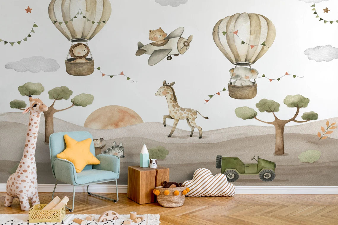 Watercolor Safari Animals Kids Wallpaper