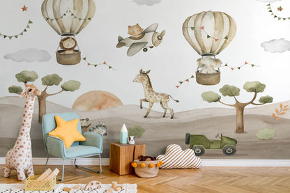 Watercolor Safari Animals Kids Wallpaper