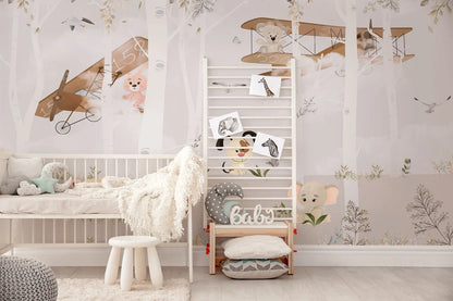 Watercolor with Cute Animals in the Forest Wallpaper
