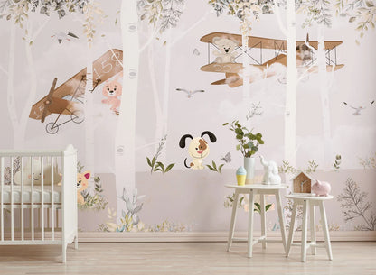 Watercolor with Cute Animals in the Forest Wallpaper