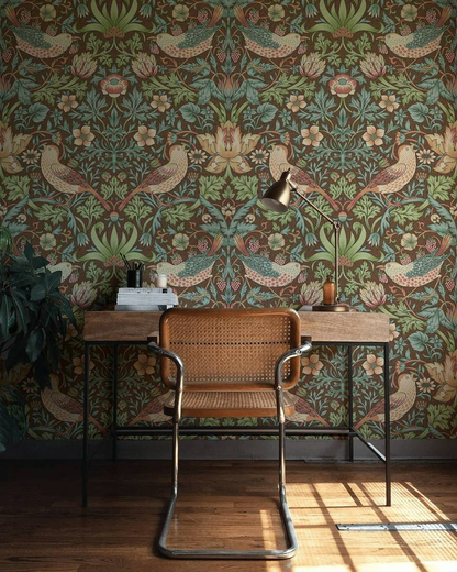 William Morris Strawberry Thief Wallpaper, Floral Birds Vintage Wall Mural