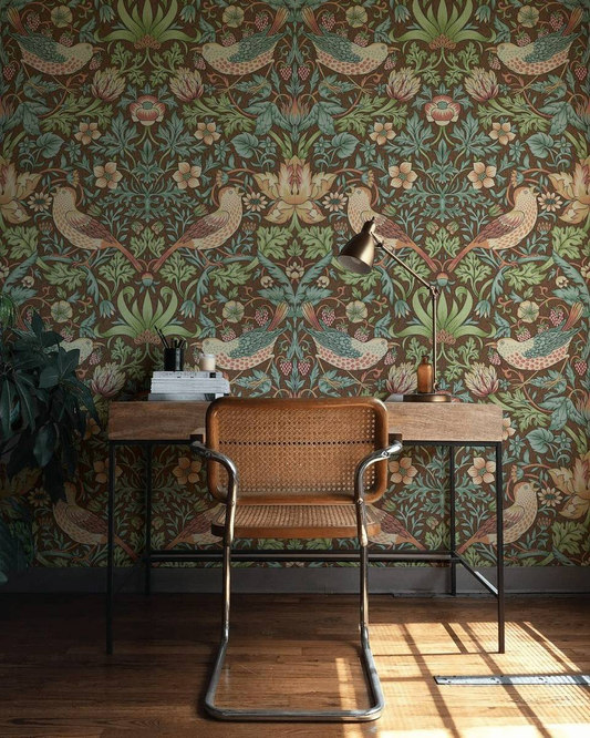 William Morris Strawberry Thief Wallpaper, Floral Birds Vintage Wall Mural