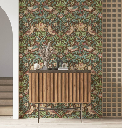 William Morris Strawberry Thief Wallpaper, Floral Birds Vintage Wall Mural