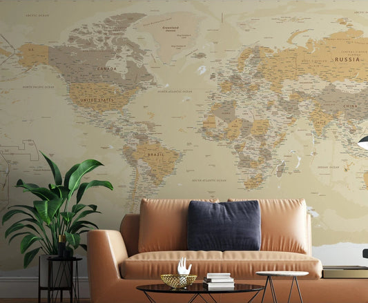 World Map Wallpaper Peel and Stick  Soft Political Map Wall Mural