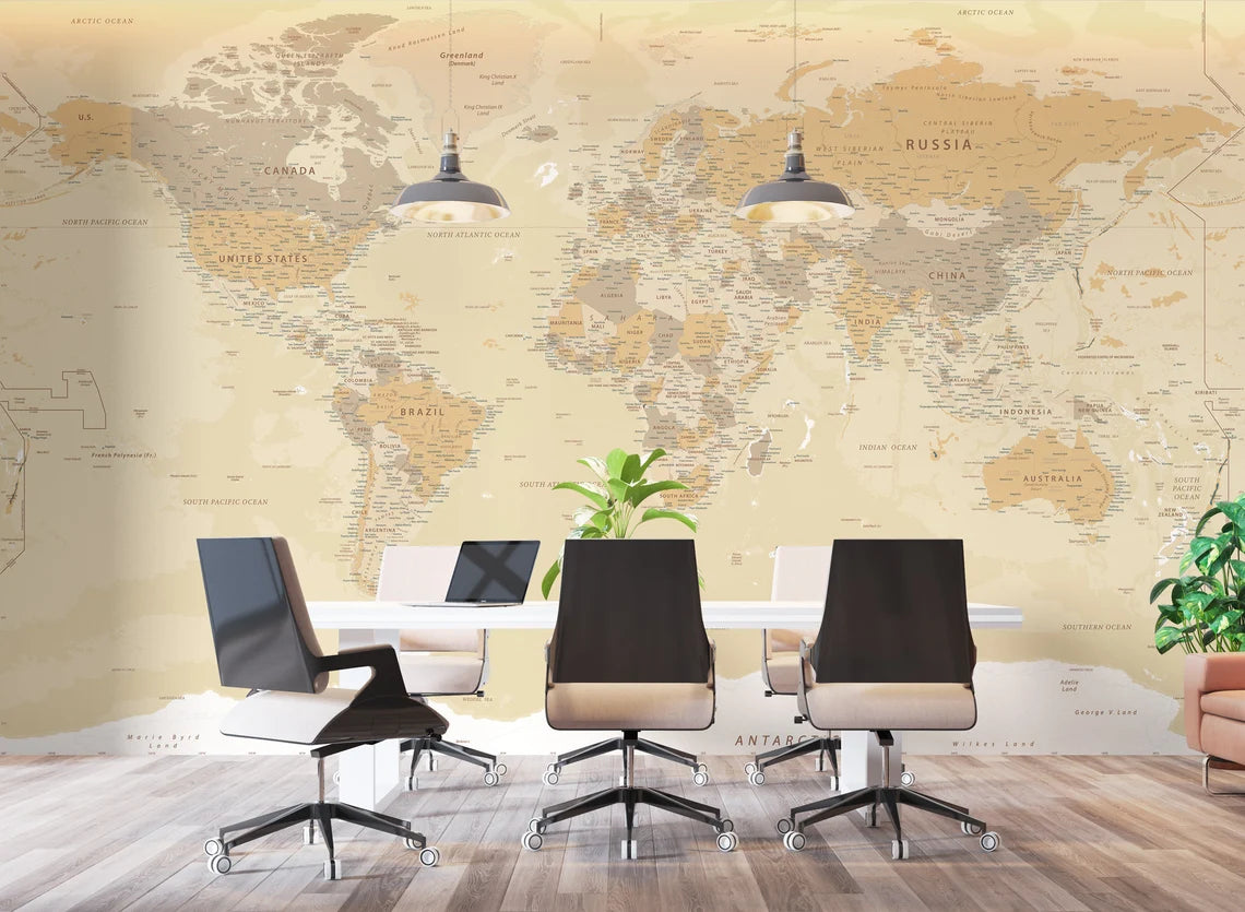 World Map Wallpaper Peel and Stick  Soft Political Map Wall Mural