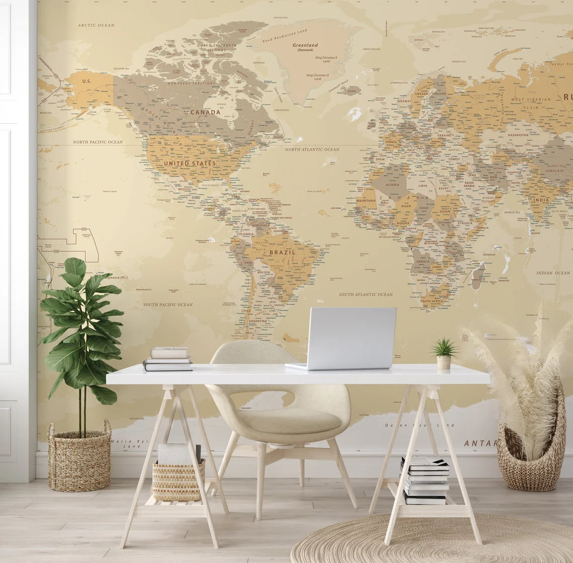 World Map Wallpaper Peel and Stick  Soft Political Map Wall Mural