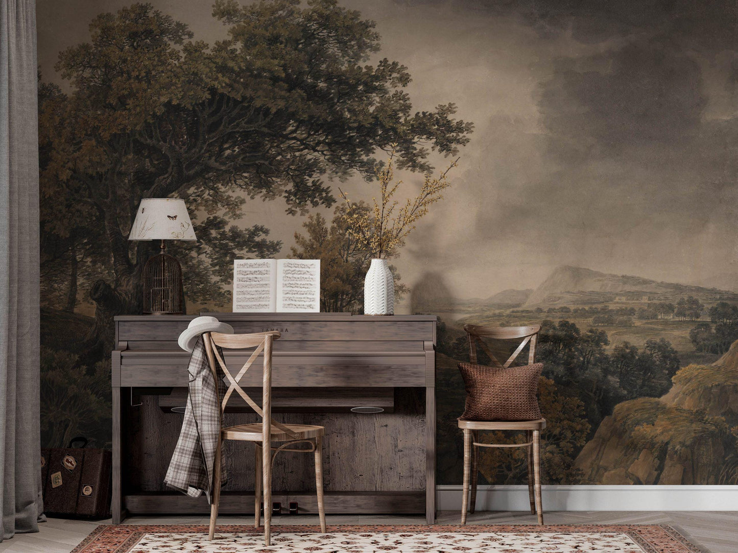 Forest Area and Wide Valley Wallpaper, Trees Wallpaper, Bohemian Wall Mural, Natural Wall Peel and Stick Wallpaper, Room Design, Wall Design