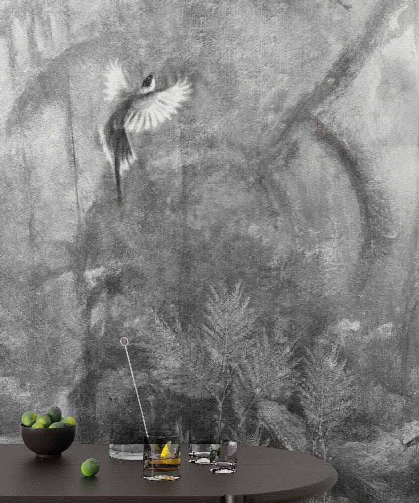 Pencil Drawing Wallpaper, Gray Wallpaper, Bohemian Wall Mural, Peel and Stick Wallpaper, Dark Stylish Room Design, Wall Design
