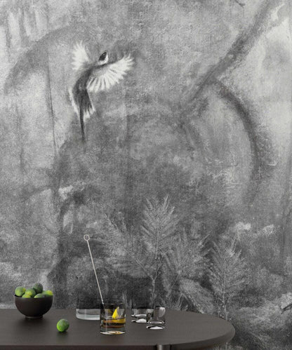 Pencil Drawing Wallpaper, Gray Wallpaper, Bohemian Wall Mural, Peel and Stick Wallpaper, Dark Stylish Room Design, Wall Design