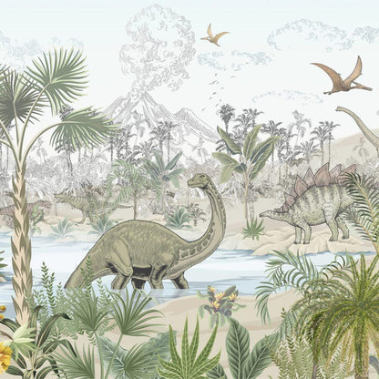 Dinosaur Wallpaper For Kidsroom, Wild Animals Wallpaper Nursery, Jungle Childrens Wallpaper, Peel and Stick Wallpaper, Baby Wallpaper