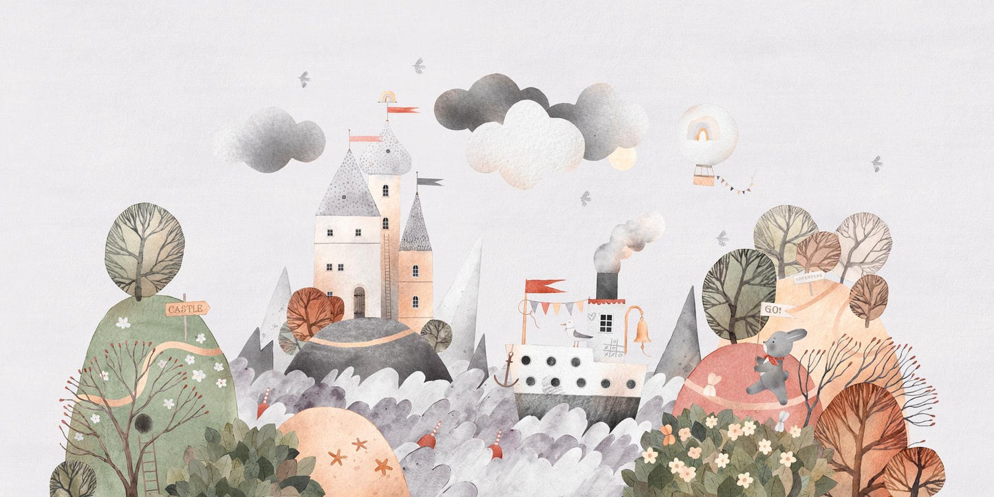 Child's Dream Wallpaper For Kidsroom, Cute Animals Wallpaper Nursery, Childrens Wallpaper , Peel and Stick Wallpaper, Watercolor Wallpaper