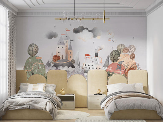 Child's Dream Wallpaper For Kidsroom, Cute Animals Wallpaper Nursery, Childrens Wallpaper , Peel and Stick Wallpaper, Watercolor Wallpaper