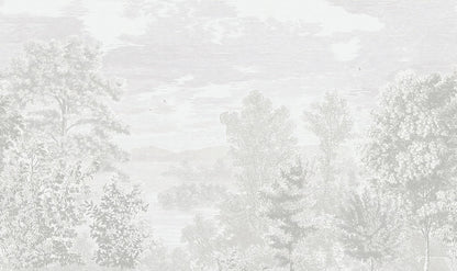 Valley View in Soft Tones Trees Wallpaper, Soft Drawwing Wallpaper, Bohemian Wallpaper, Trees Mural, Peel and Stick Wallpaper, Wall Design
