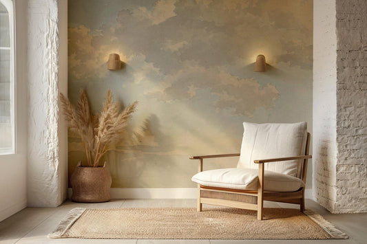 Watercolor Clouds in Soft Colors Wallpaper, Soft Drawwing Wallpaper, Sky Wallpaper, Nature Mural, Peel and Stick Wallpaper, Blue Wallpaper