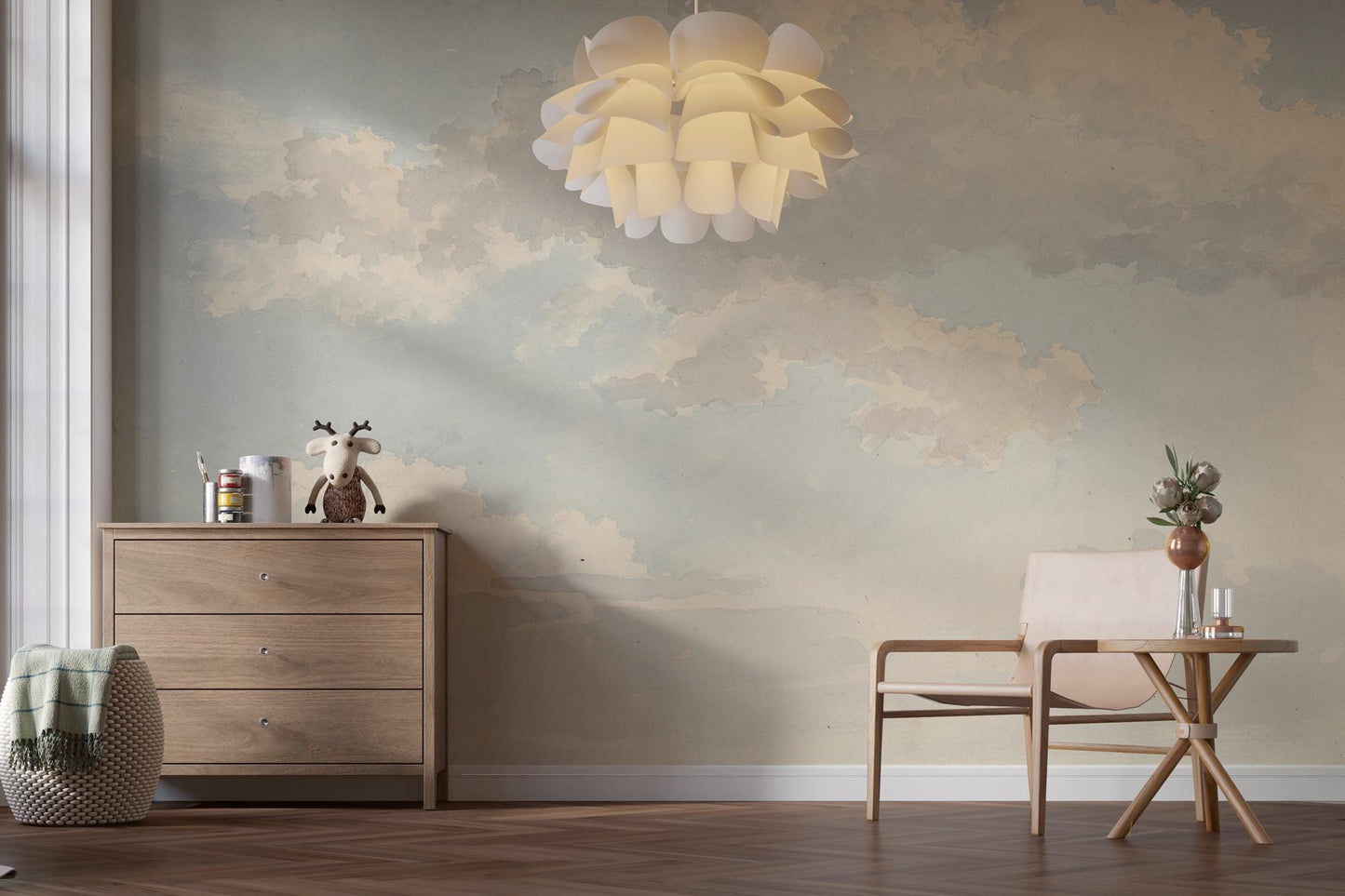 Watercolor Clouds in Soft Colors Wallpaper, Soft Drawwing Wallpaper, Sky Wallpaper, Nature Mural, Peel and Stick Wallpaper, Blue Wallpaper