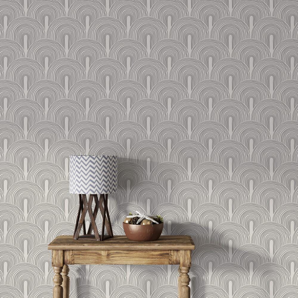 Linear Geometric Style Pattern Wallpaper, Peel and Stick Wallpaper, Stylish Room Design, Gray Wallpaper