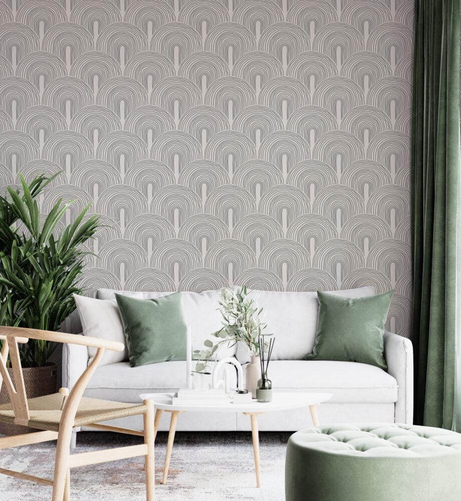 Linear Geometric Style Pattern Wallpaper, Peel and Stick Wallpaper, Stylish Room Design, Gray Wallpaper