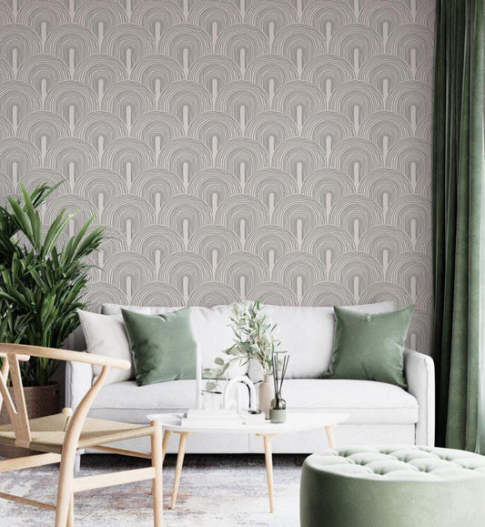Linear Geometric Style Pattern Wallpaper, Peel and Stick Wallpaper, Stylish Room Design, Gray Wallpaper