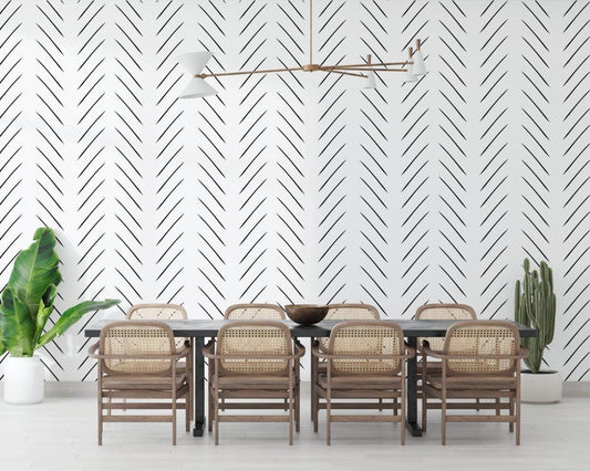 Diagonal Striped Minimalist Wallpaper, Peel and Stick Wallpaper, Stylish Room Design, Black and White Geometric Pattern Wallpaper