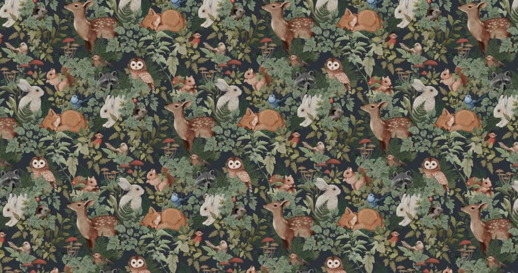 Jimmy Cricket Pattern Wallpaper in Dark Colors, illustration Wallpaper Nursery, Peel and Stick Wallpaper, Watercolor Rabbit Child Wallpaper