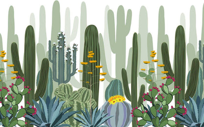 Cactus Patterned Wallpaper For Kidsroom, Mediterranean Garden Wallpaper Nursery , Nature Kids Wall Mural, Peel and Stick Childrens Wallpaper