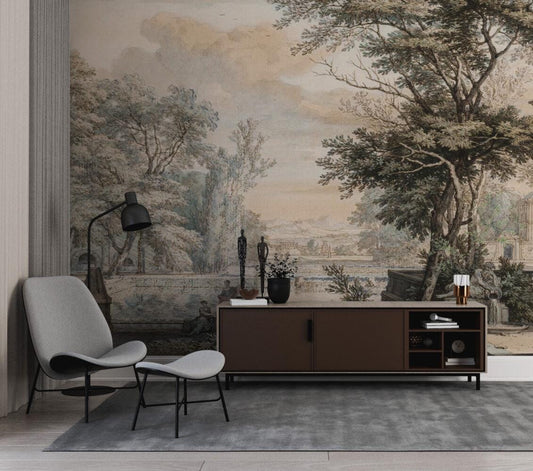 Ancient Rome Wallpaper, Bohemian Wallpaper, Trees Mural Peel and Stick Wallpaper, Antique Wallpaper, Nostalgic Wallpaper, Drawwing Wallpaper