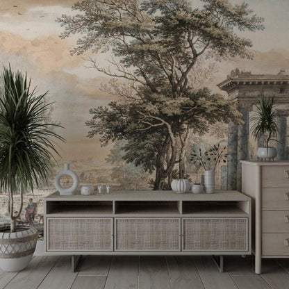 Ancient Rome Wallpaper, Bohemian Wallpaper, Trees Mural Peel and Stick Wallpaper, Antique Wallpaper, Nostalgic Wallpaper, Drawwing Wallpaper