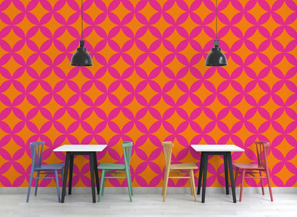 Geometric Patterned Wallpaper in Vibrant Colors , Peel and Stick Wallpaper, Stylish Room Design, Pink Wallpaper, Dynamic Neon Wallpaper