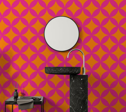 Geometric Patterned Wallpaper in Vibrant Colors , Peel and Stick Wallpaper, Stylish Room Design, Pink Wallpaper, Dynamic Neon Wallpaper