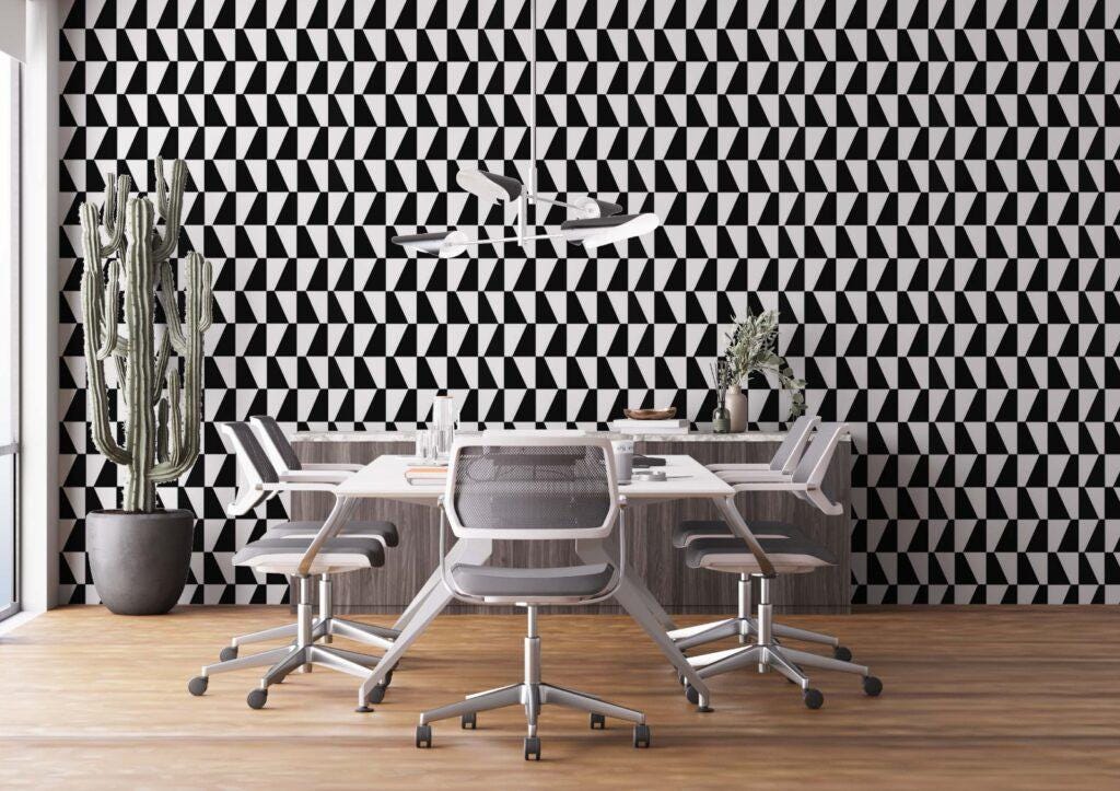 Black and White Square Pattern 3D Wallpaper, Peel and Stick Wallpaper, Stylish Wall Design, Black Wallpaper, Geometric Pattern Wallpaper