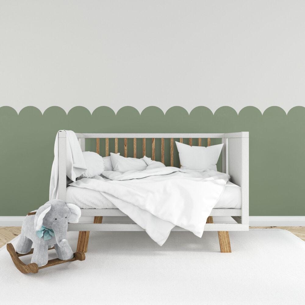 Green patterned wallpaper for kids, Peel and Stick Wallpaper, Baby Room Wallpaper, Flower Wavy Wallpaper, Geometric Pattern Wallpaper