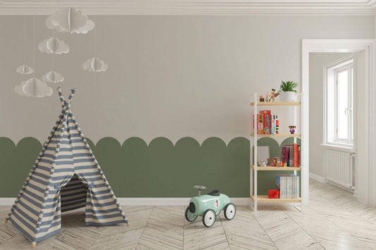 Green patterned wallpaper for kids, Peel and Stick Wallpaper, Baby Room Wallpaper, Flower Wavy Wallpaper, Geometric Pattern Wallpaper