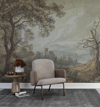 Path In The Forest Wallpaper, Bohemian Mural, Trees Wallpaper, Painting Wallpaper, Peel and Stick Wallpaper, Nostalgic Wallpaper