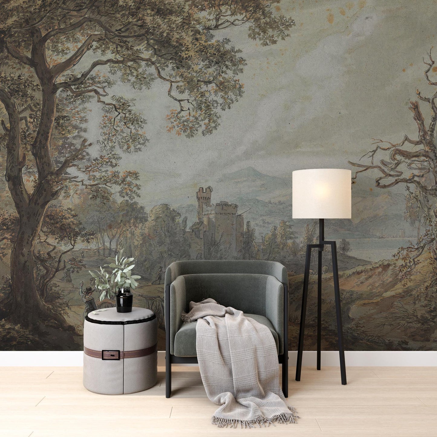 Path In The Forest Wallpaper, Bohemian Mural, Trees Wallpaper, Painting Wallpaper, Peel and Stick Wallpaper, Nostalgic Wallpaper