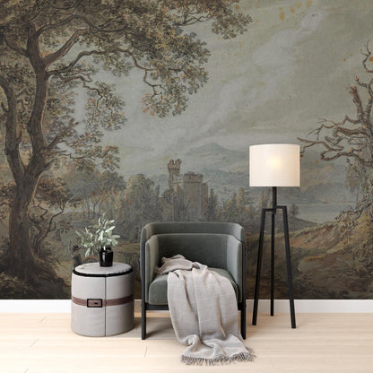Path In The Forest Wallpaper, Bohemian Mural, Trees Wallpaper, Painting Wallpaper, Peel and Stick Wallpaper, Nostalgic Wallpaper