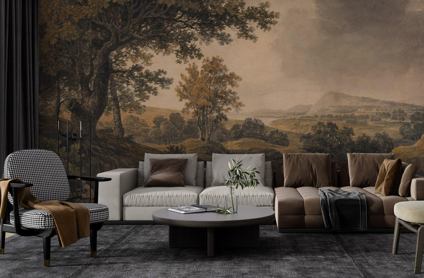 Forest Area and Wide Valley Wallpaper, Trees Wallpaper, Bohemian Wall Mural, Natural Wall Peel and Stick Wallpaper, Room Design, Wall Design