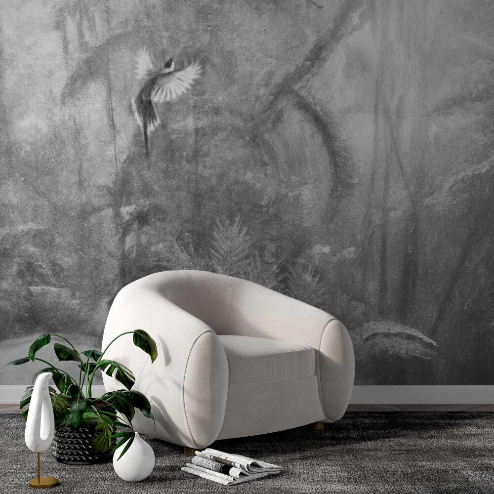 Pencil Drawing Wallpaper, Gray Wallpaper, Bohemian Wall Mural, Peel and Stick Wallpaper, Dark Stylish Room Design, Wall Design