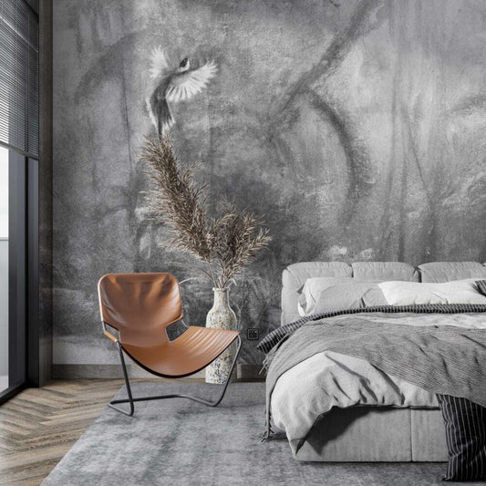 Pencil Drawing Wallpaper, Gray Wallpaper, Bohemian Wall Mural, Peel and Stick Wallpaper, Dark Stylish Room Design, Wall Design