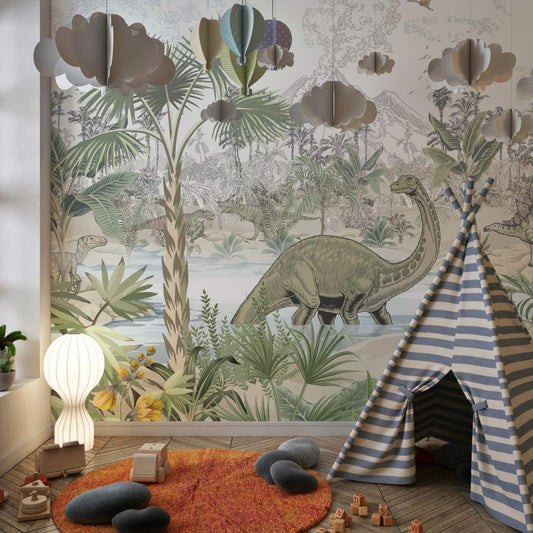 Dinosaur Wallpaper For Kidsroom, Wild Animals Wallpaper Nursery, Jungle Childrens Wallpaper, Peel and Stick Wallpaper, Baby Wallpaper