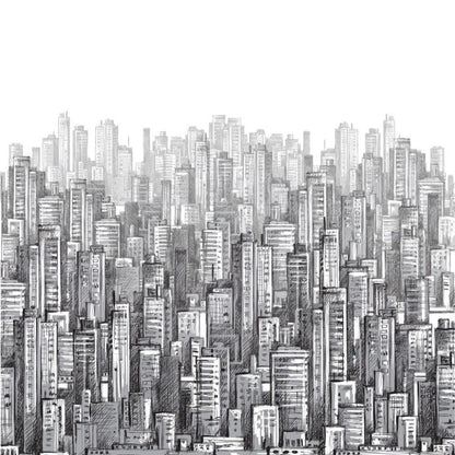3D Pencil Drawing Multi-Building Pattern Wallpaper, Black and White Peel and Stick Wallpaper, Stylish Room Design, Abstract Wallpaper