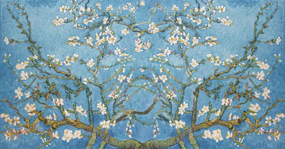Almond Tree with Spring Flowers Wallpaper, Floral Wallpaper, Romantic Wall Mural, Peel and Stick Wallpaper, illustration Drawing Wallpaper