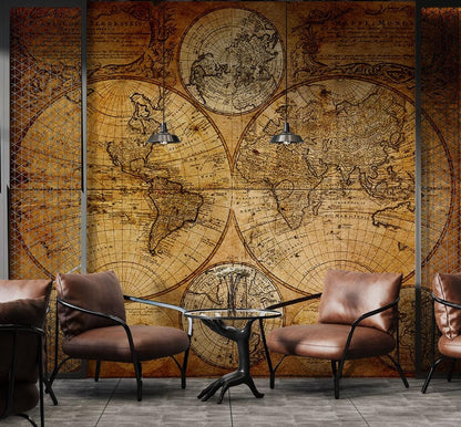 Antique World Map Wallpaper, Ancient Bohemian Wallpaper, Peel and Stick Historical Wallpaper, Nostalgic Wallpaper, Drawwing Wallpaper